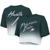 Jalen Hurts Majestic Threads Women's Dip-Dye Player Name & Number Crop Top - Philadelphia Eagles Tops