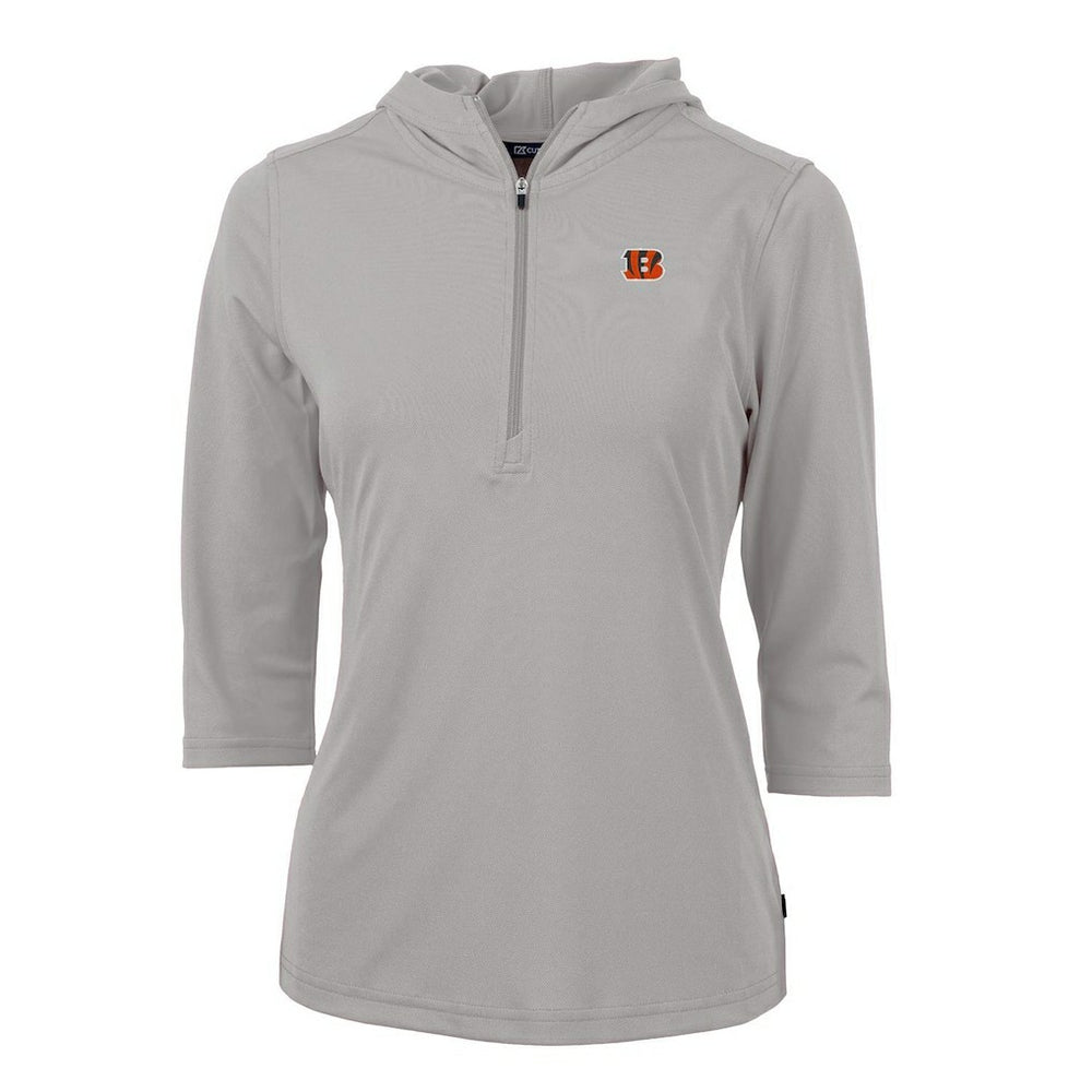 Cutter & Buck Women's Virtue Eco Pique Half-Zip 3/4 Sleeve Pullover Hoodie - Cincinnati Bengals Hoodies
