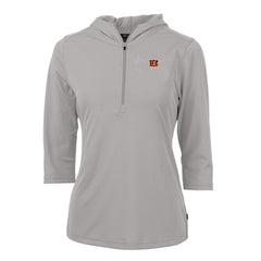 Cutter & Buck Women's Virtue Eco Pique Half-Zip 3/4 Sleeve Pullover Hoodie - Cincinnati Bengals Hoodies