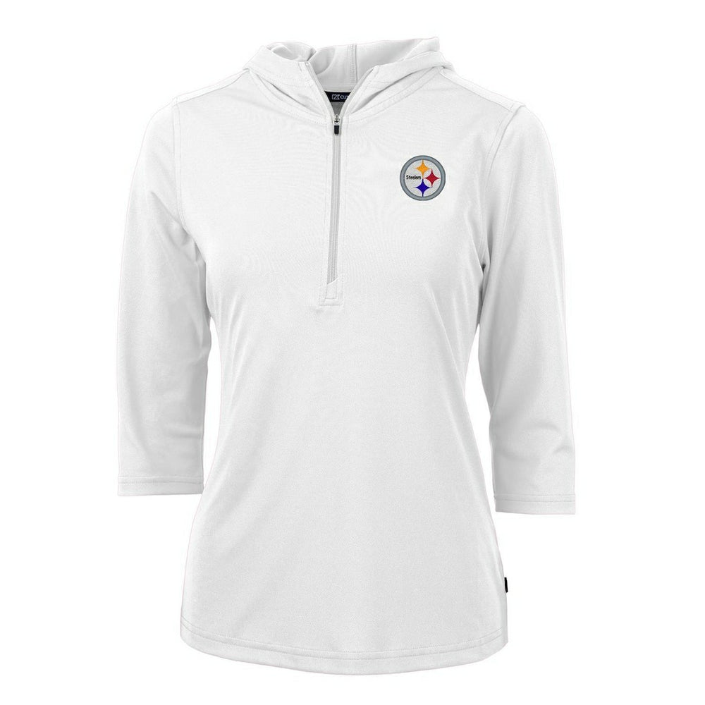 Cutter & Buck Women's Virtue Eco Pique Half-Zip 3/4 Sleeve Pullover Hoodie - Pittsburgh Steelers Hoodies
