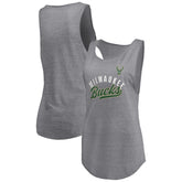 Fanatics Milwaukee Bucks Women's Quality Time Open Scoop Neck Tri-Blend Tank Top