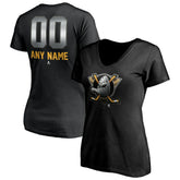 NHL Anaheim Ducks Women's Personalized Midnight Mascot Logo V-Neck T-Shirt