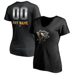 NHL Pittsburgh Penguins Women's Personalized Midnight Mascot Logo V-Neck T-Shirt
