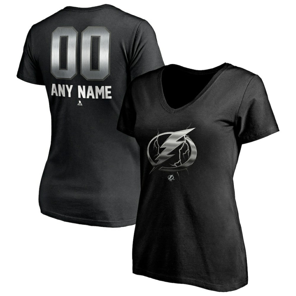 NHL Tampa Bay Lightning Women's Personalized Midnight Mascot Logo V-Neck T-Shirt