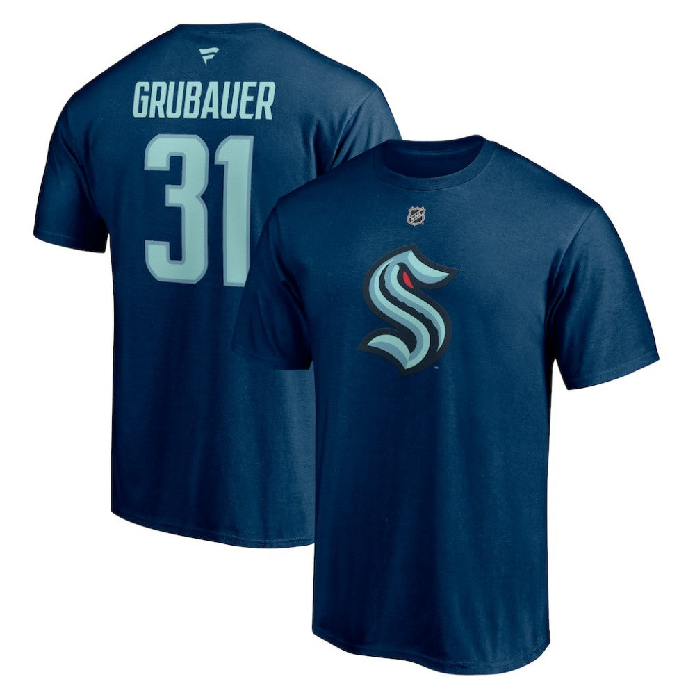 NHL Philipp Grubauer Seattle Kraken Fanatics Authentic Stack Name & Number T-Shirt