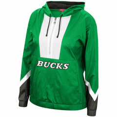 Mitchell & Ness Milwaukee Bucks Women's Half-Zip Windbreaker 2.0 Hoodie