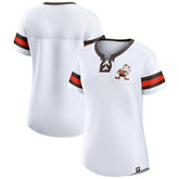 Women's Brownie The Elf Gridiron Classics Sunday Best Lace-Up T-Shirt - Cleveland Browns T-shirts