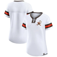 Women's Brownie The Elf Gridiron Classics Sunday Best Lace-Up T-Shirt - Cleveland Browns T-shirts