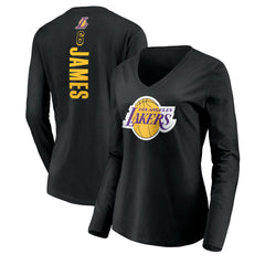 LeBron James Los Angeles Lakers Women's #6 Playmaker Name & Number Long Sleeve V-Neck T-Shirt