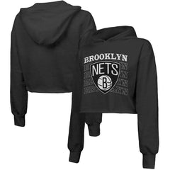 Brooklyn Nets Majestic Threads Women's Repeat Cropped Tri-Blend Pullover Hoodie