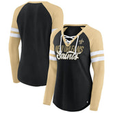 Women's True to Form Raglan Lace-Up V-Neck Long Sleeve T-Shirt - New Orleans Saints T-shirts