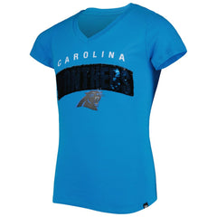 Girls Youth Reverse Sequin Wordmark V-Neck T-Shirt - Carolina Panthers T-shirts