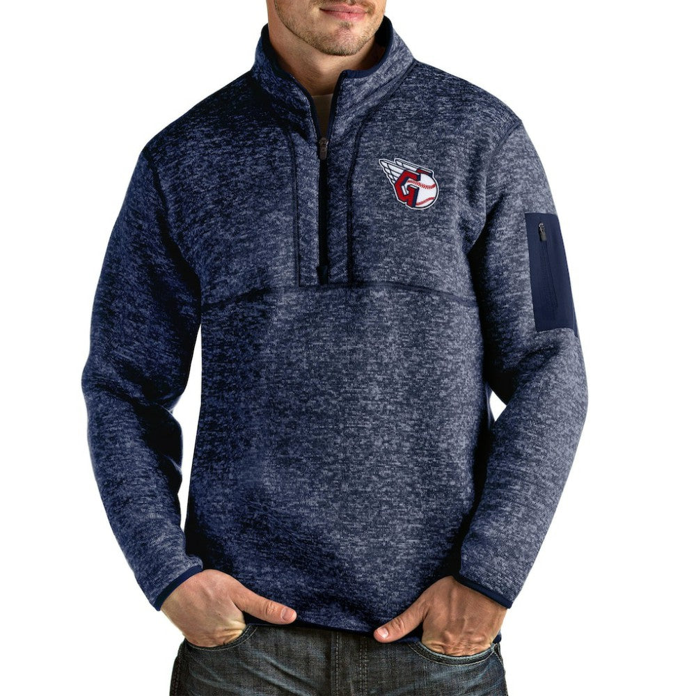 Heathered Navy Cleveland Guardians Antigua Fortune Quarter-Zip Pullover Jacket