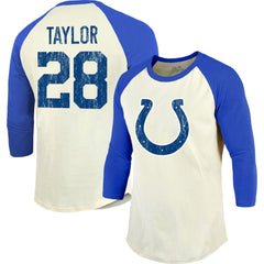 Jonathan Taylor Majestic Threads Vintage Player Name & Number Raglan 3/4-Sleeve T-Shirt - Indianapolis Colts T-shirts