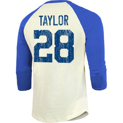 Jonathan Taylor Majestic Threads Vintage Player Name & Number Raglan 3/4-Sleeve T-Shirt - Indianapolis Colts T-shirts