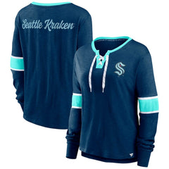 NHL Seattle Kraken Fanatics Women's Effervescent Exclusive Notch Neck Lace-Up Long Sleeve Slub T-Shirt