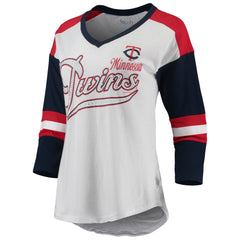 White/Red Minnesota Twins Touch Women's Base Runner 3/4-Sleeve V-Neck T-Shirt