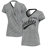 Black Colorado Rockies Touch Women's Hail Mary Back Wrap Space-Dye V-Neck T-Shirt