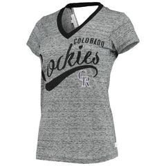 Black Colorado Rockies Touch Women's Hail Mary Back Wrap Space-Dye V-Neck T-Shirt