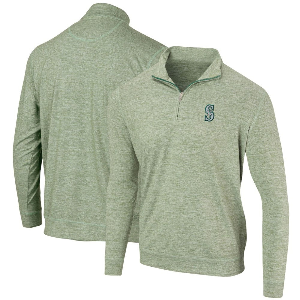 Heathered Green Seattle Mariners Peached Marled Yarn Quarter-Zip Pullover Jacket