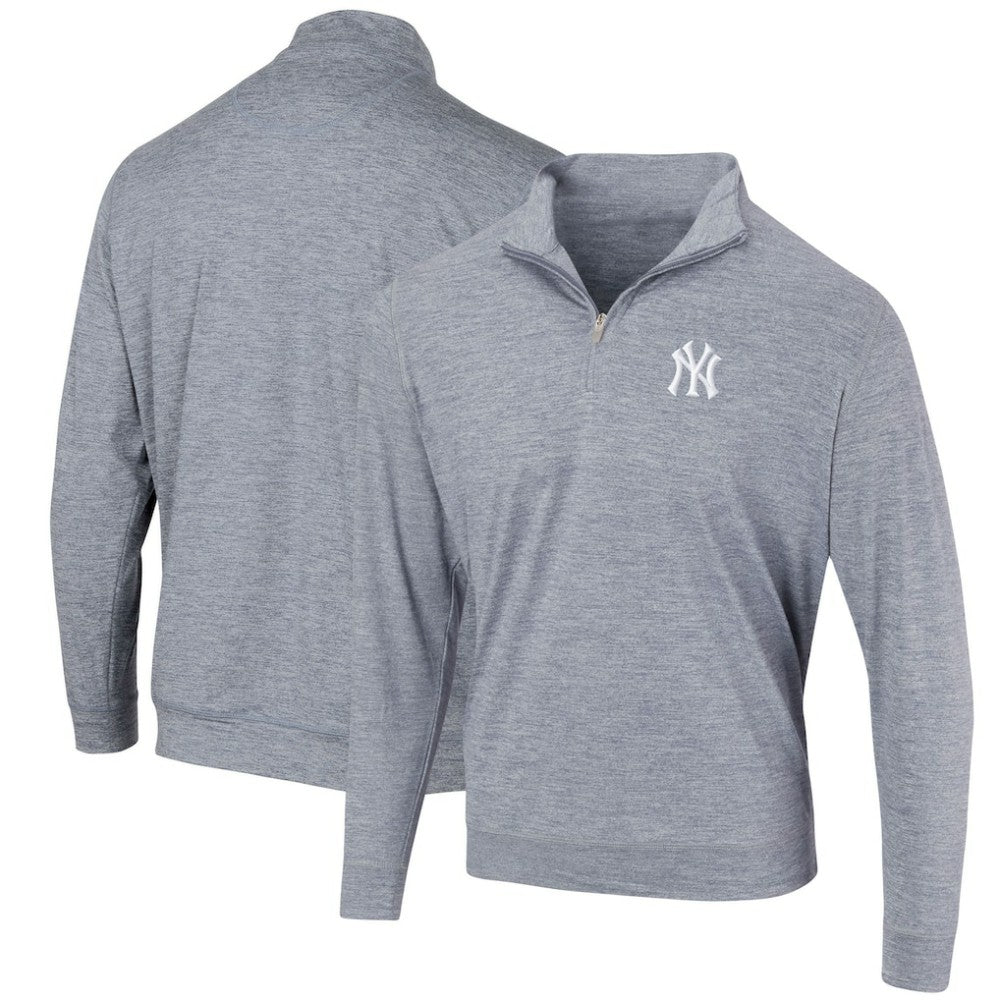 Heathered Navy New York Yankees Peached Marled Yarn Quarter-Zip Pullover Jacket