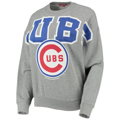 Heathered Gray Chicago Cubs Mitchell & Ness Women's Cooperstown Collection Logo Lightweight Pullover Sweatshirt