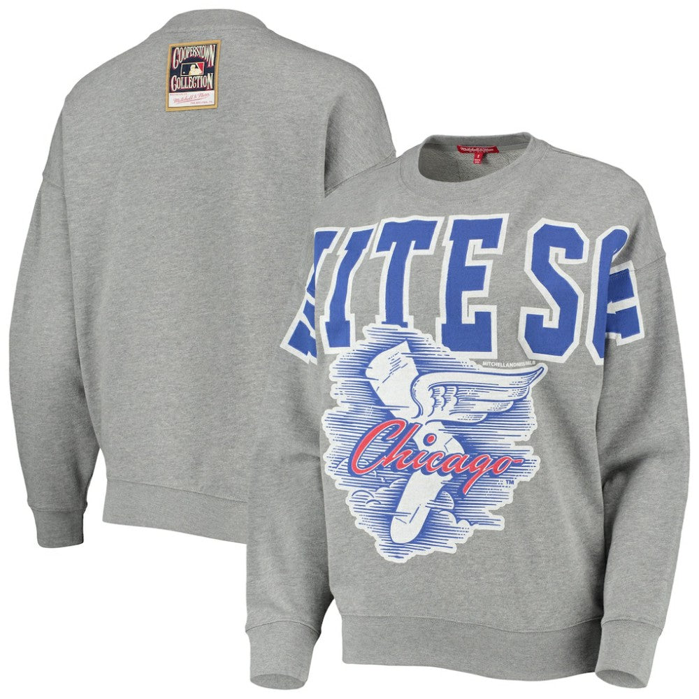 Heathered Gray Chicago White Sox Mitchell & Ness Women's Cooperstown Collection Logo Lightweight Pullover Sweatshirt