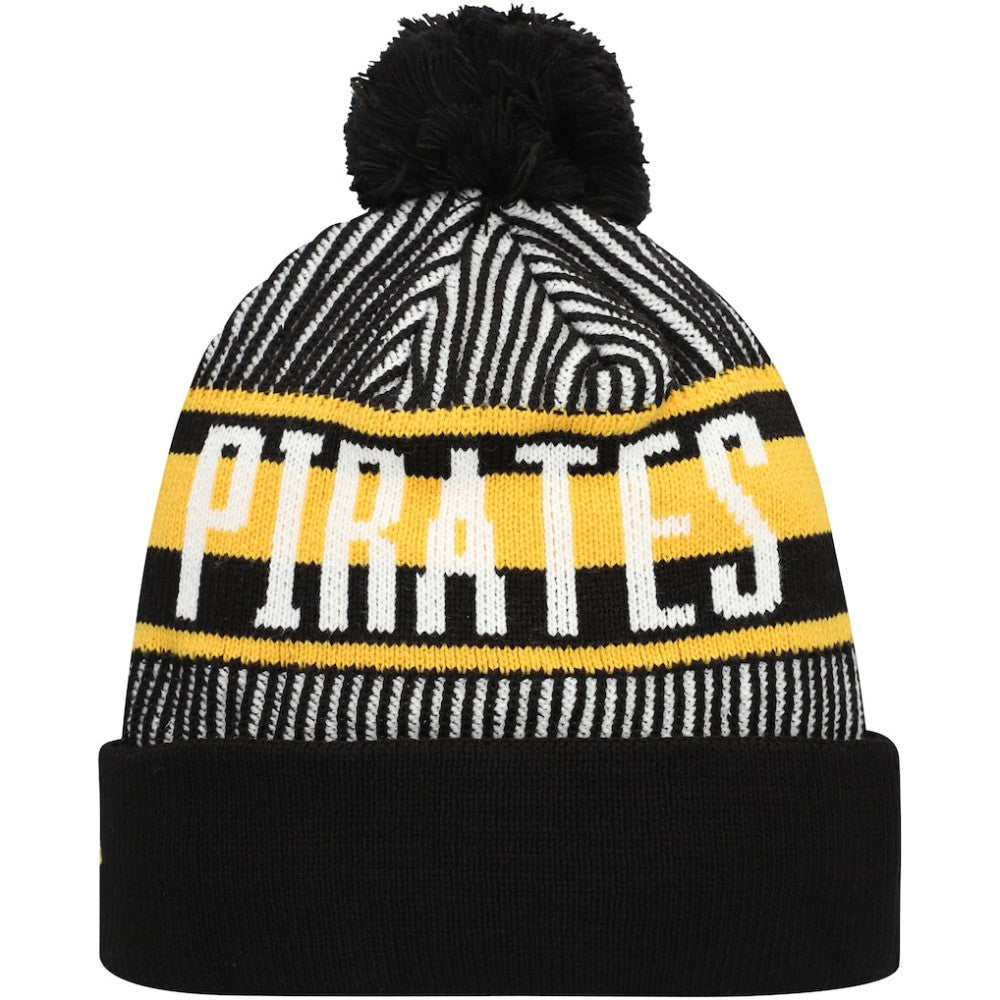 Black Pittsburgh Pirates New Era Striped Cuffed Knit Hat with Pom