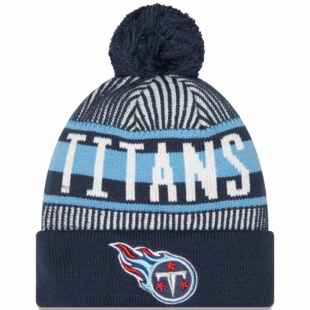 Striped Cuffed Knit Hat with Pom - Tennessee Titans Hats