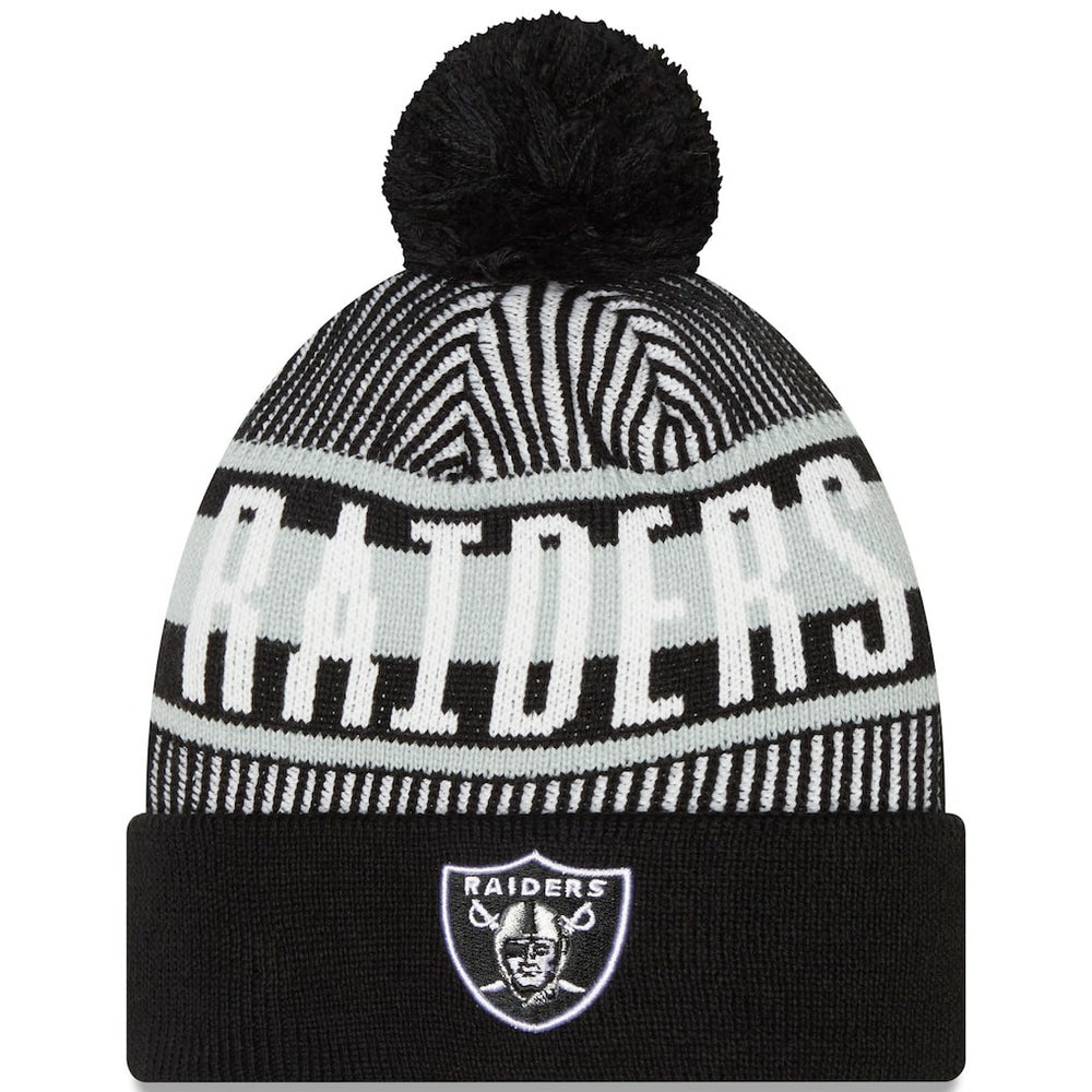 Striped Cuffed Knit Hat with Pom - Las Vegas Raiders Hats