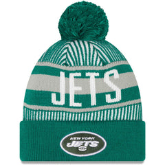 Striped Cuffed Knit Hat with Pom - New York Jets Hats