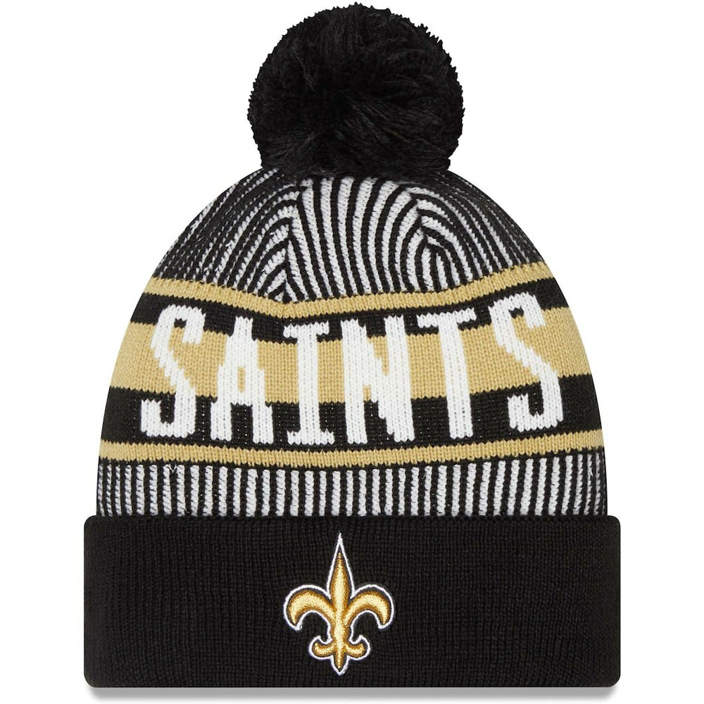 Striped Cuffed Knit Hat with Pom - New Orleans Saints Hats
