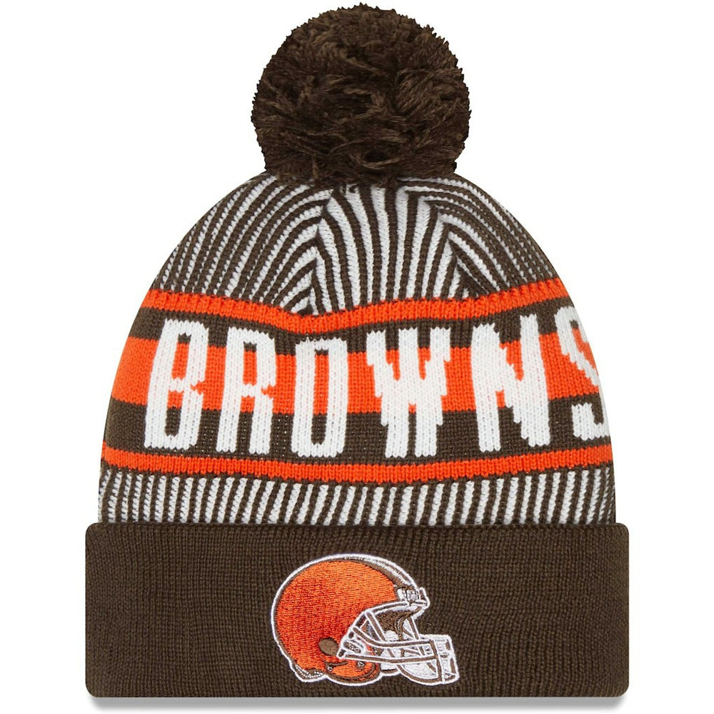 Striped Cuffed Knit Hat with Pom - Cleveland Browns Hats