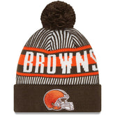 Striped Cuffed Knit Hat with Pom - Cleveland Browns Hats