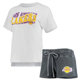 Los Angeles Lakers Concepts Sport Women's Resurgence Slub Burnout Raglan Top & Shorts Sleep Set