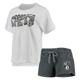 Brooklyn Nets Concepts Sport Women's Resurgence Slub Burnout Raglan Top & Shorts Sleep Set