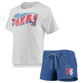 Philadelphia 76ers Concepts Sport Women's Resurgence Slub Burnout Raglan Top & Shorts Sleep Set
