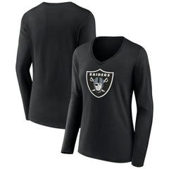 Women's Primary Team Logo Long Sleeve V-Neck T-Shirt - Las Vegas Raiders T-shirts