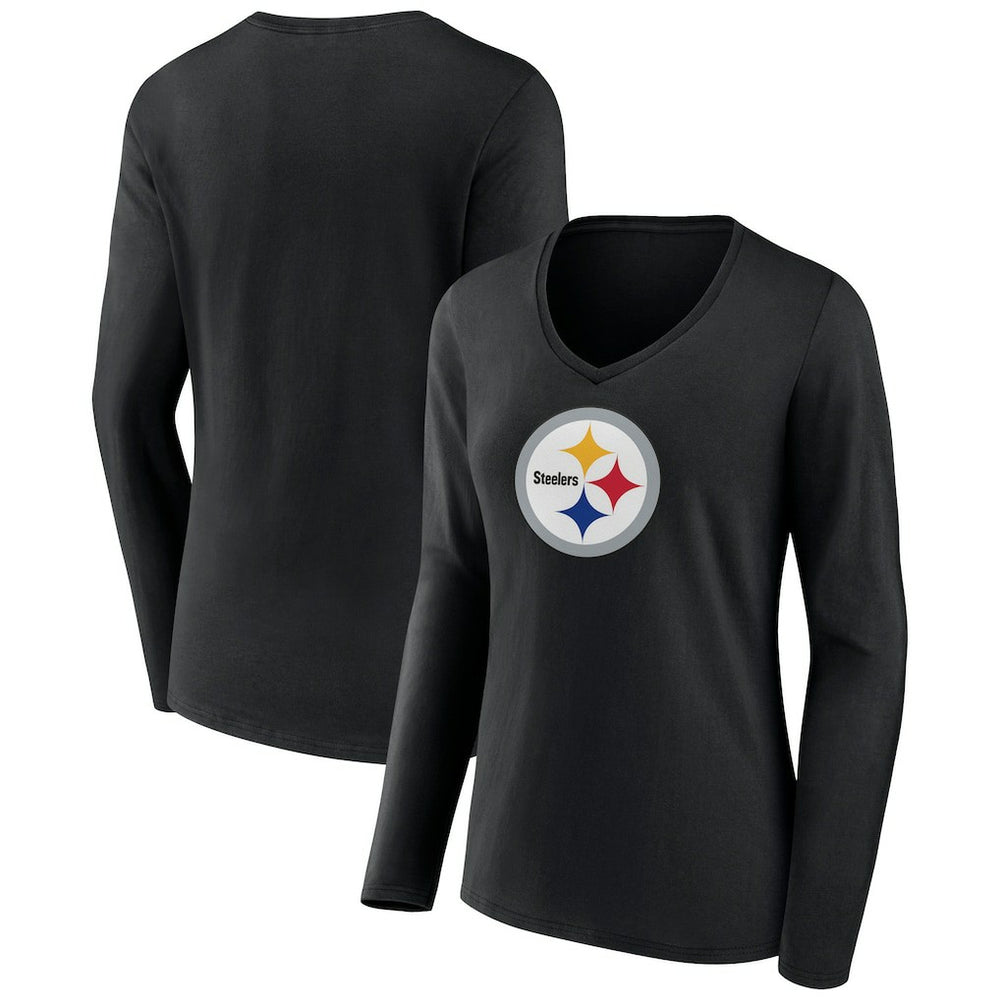 Women's Primary Team Logo Long Sleeve V-Neck T-Shirt - Pittsburgh Steelers T-shirts