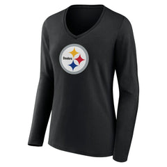 Women's Primary Team Logo Long Sleeve V-Neck T-Shirt - Pittsburgh Steelers T-shirts