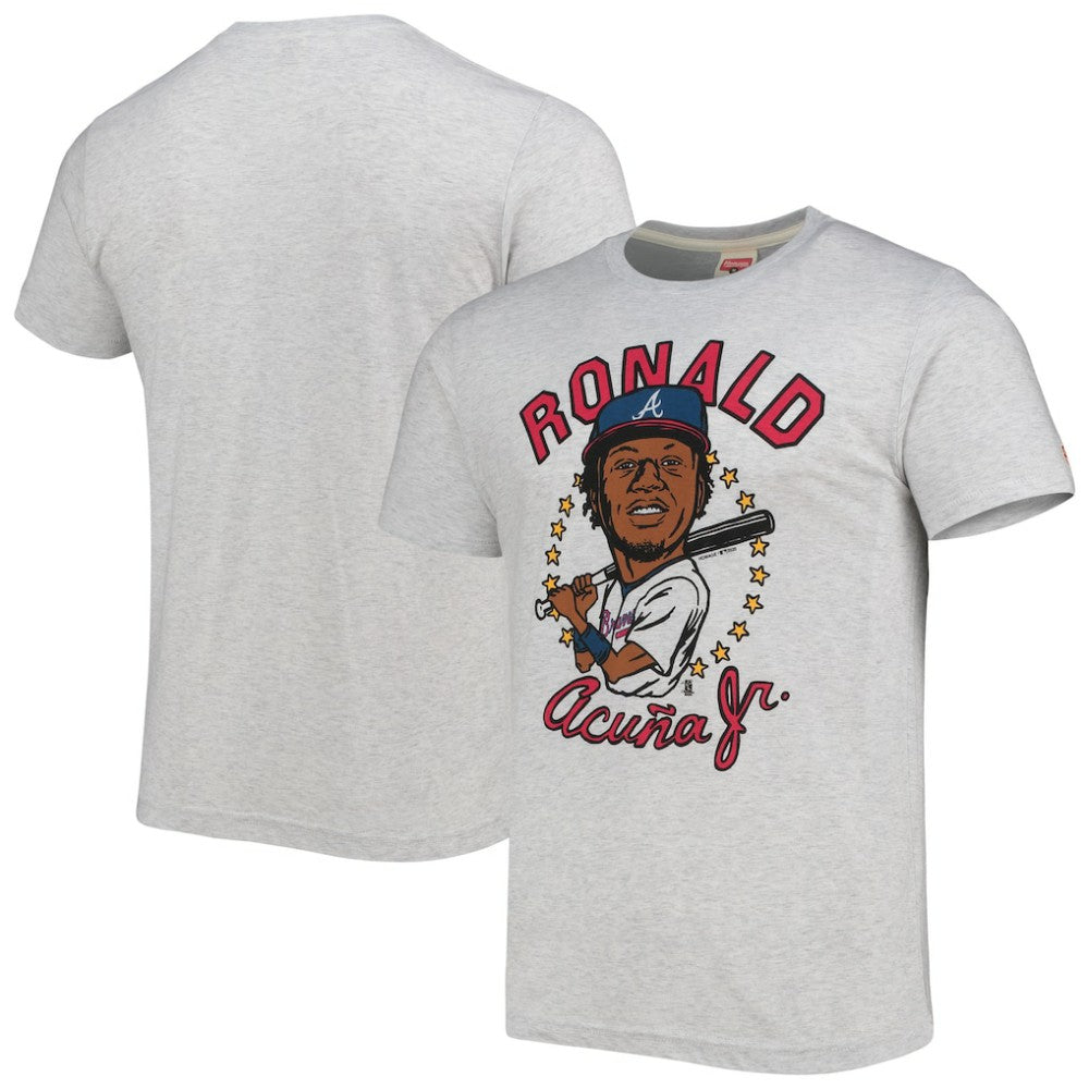 White Ronald Acuna Jr. Atlanta Braves Homage Caricature Tri-Blend T-Shirt