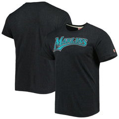 Charcoal Miami Marlins Homage Hand-Drawn Logo Tri-Blend T-Shirt