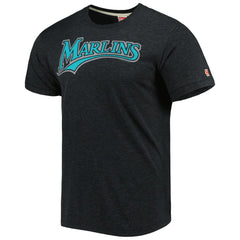 Charcoal Miami Marlins Homage Hand-Drawn Logo Tri-Blend T-Shirt