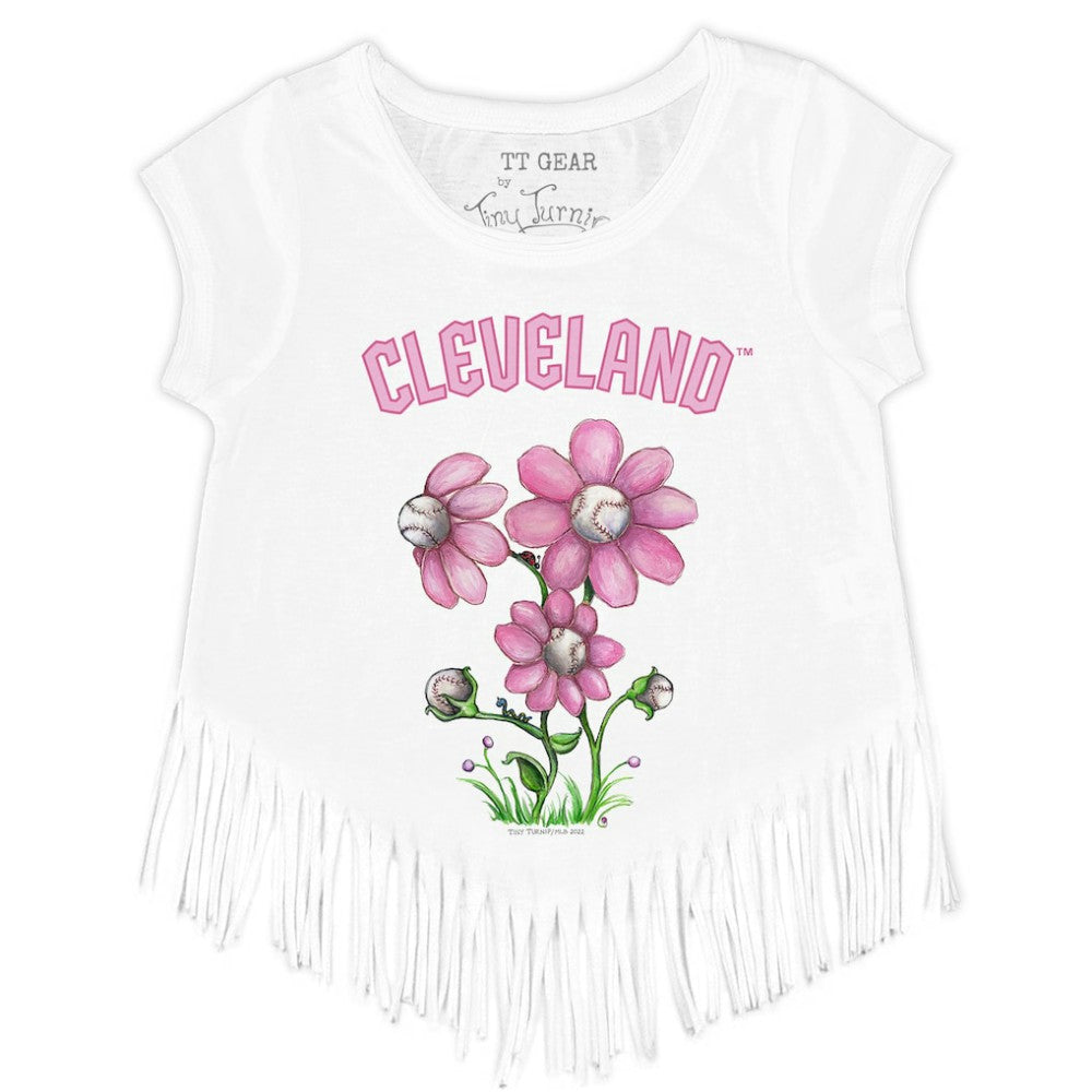 White Cleveland Guardians Tiny Turnip Girls Youth Blooming Baseballs Fringe T-Shirt