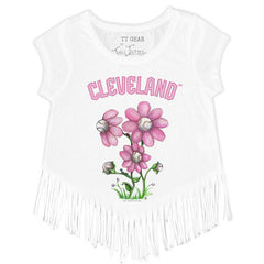 White Cleveland Guardians Tiny Turnip Girls Youth Blooming Baseballs Fringe T-Shirt
