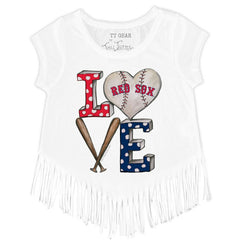White Boston Red Sox Tiny Turnip Girls Youth Baseball Love Fringe T-Shirt