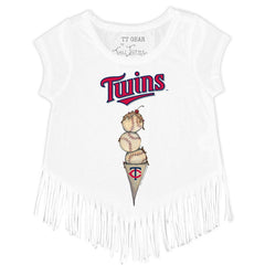 White Minnesota Twins Tiny Turnip Girls Youth Triple Scoop Fringe T-Shirt