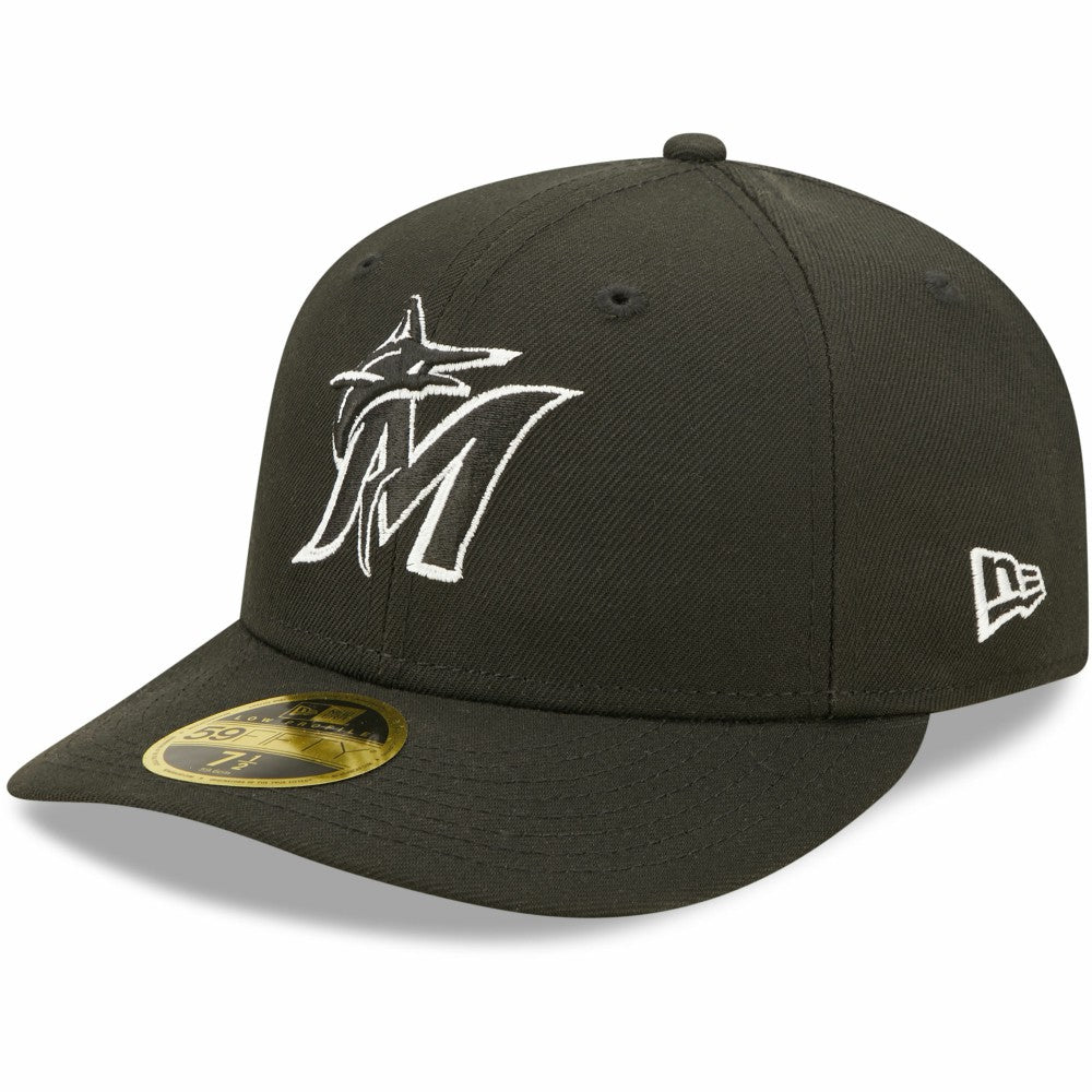 Miami Marlins New Era Black & White Low Profile 59FIFTY Fitted Hat