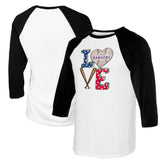 White/Black Texas Rangers Tiny Turnip Women's Baseball Love Raglan 3/4-Sleeve T-Shirt