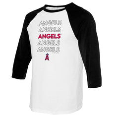 White/Black Los Angeles Angels Tiny Turnip Women's Stacked 3/4-Sleeve Raglan T-Shirt